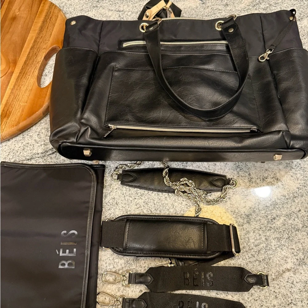 BEIS Black and Tan Convertible Tote with Straps
